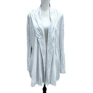 PURE DKNY HEATHER OATMEAL/GRAY OPEN FRONT DRAWSTRING HEM COTTON CARDIGAN